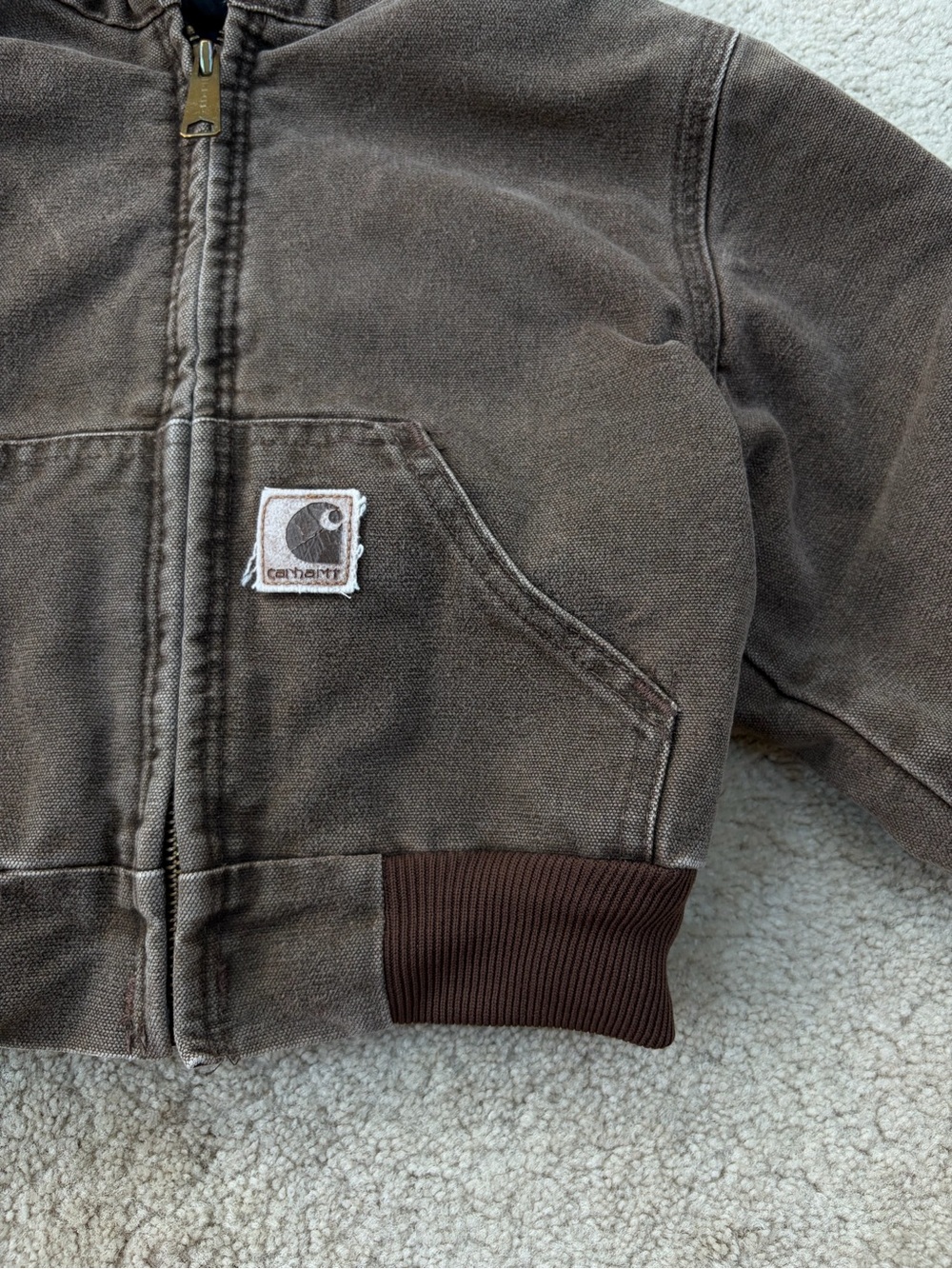 Vintage 90s Carhartt Size 4T Brown Hooded Canvas Work Chore Jacket Y30 USA Made - Picture 7 of 9